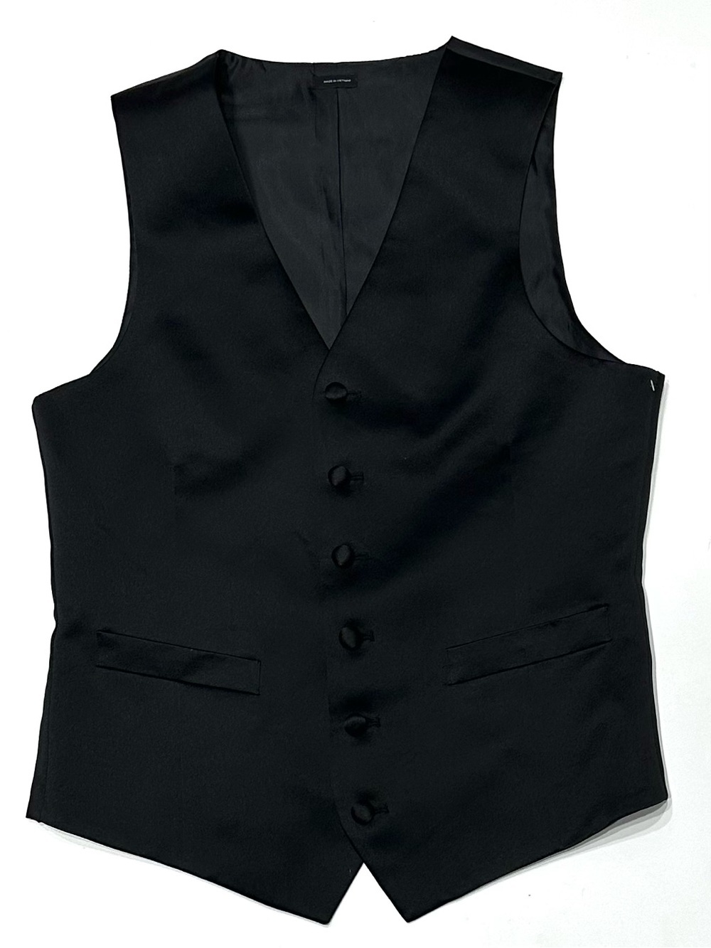 J. Ferrar Black Satin 6 Button Waistcoat Tuxedo Vest Lined Formal Size Small